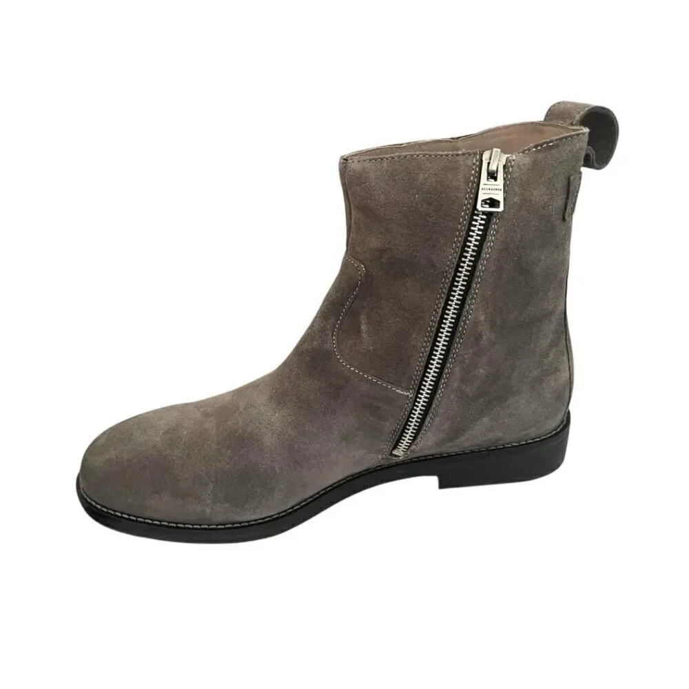 AllSaints Mens Grey Suede Ankle Boots Hollow Leather Side Zipper Sz 10 M New